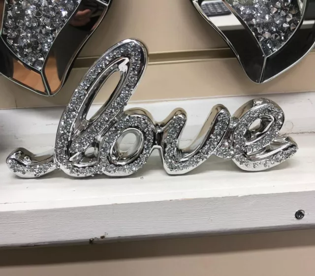 Crushed Jewel Silver LOVE Sparkle Ornament for Living Room Bedroom Accessories