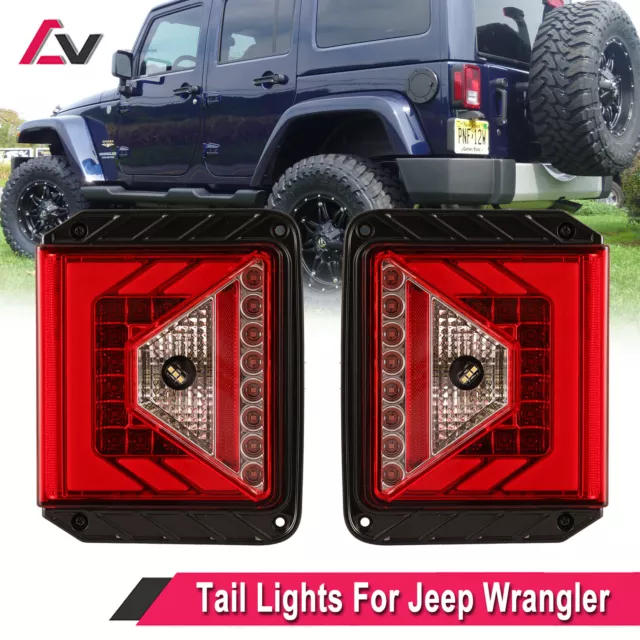 Red LED Tail Lights for 2007-2018 Jeep Wrangler Rear Reverse Brake Signal Lamps