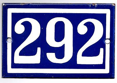 Old blue French house number 292 door gate plate plaque enamel steel metal sign