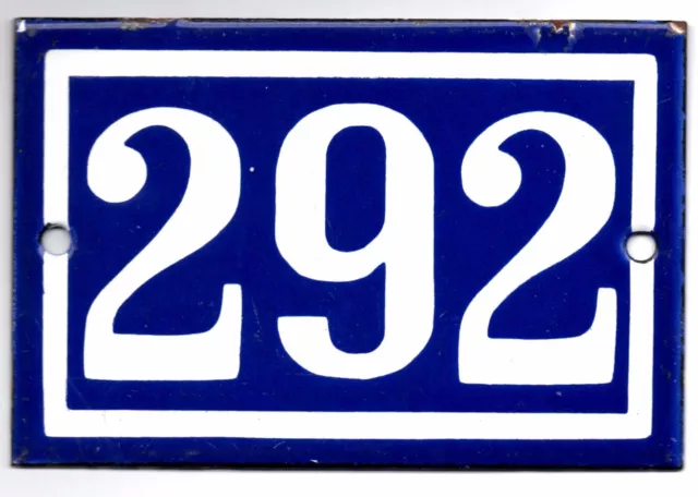 Old blue French house number 292 door gate plate plaque enamel steel metal sign