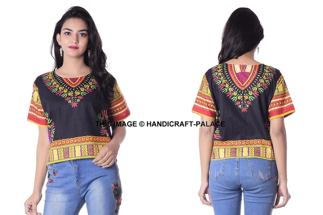 Nero Dashiki Donna Casual Canotta Gilet Camicetta Manica Corta Top Camicia