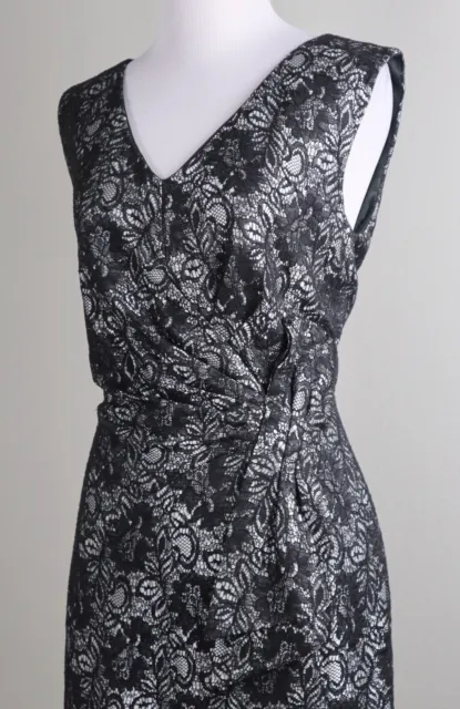 TAHARI Arthur S Levine ASL $128 Silver Sheen Floral Lace Dress Size 4 Petite 2