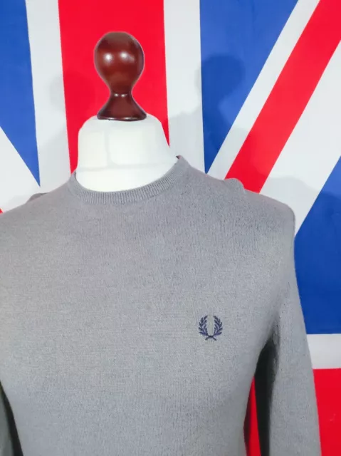 Fred Perry Knitted Crew Neck Jumper - M - Grey - Mod Casuals 60's