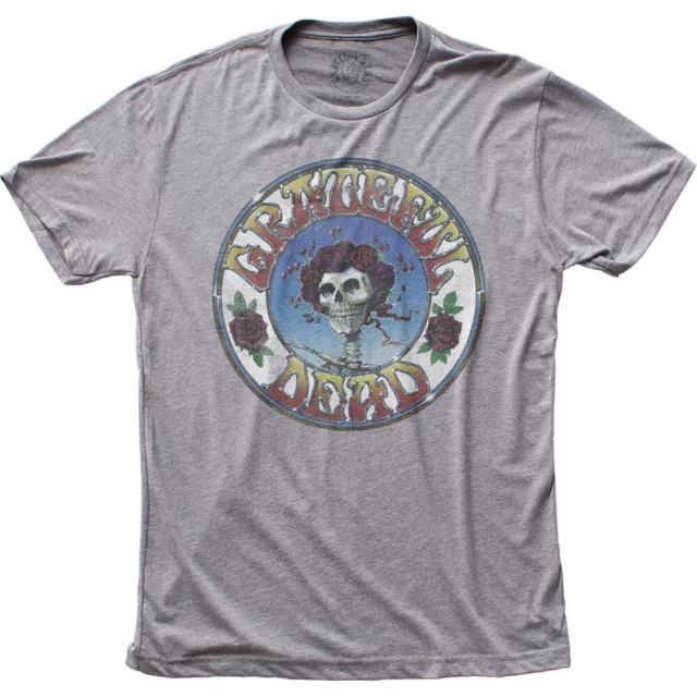 Grateful Dead Skull and Roses T Shirt Mens Licensed Rock N Roll Band Tee Grey