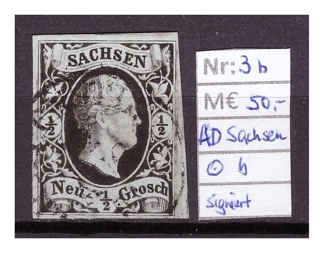 Altdeutschland, Sachsen, MiNr. 3b, schwarz auf mattgrünlichgrau, Ortsstempel