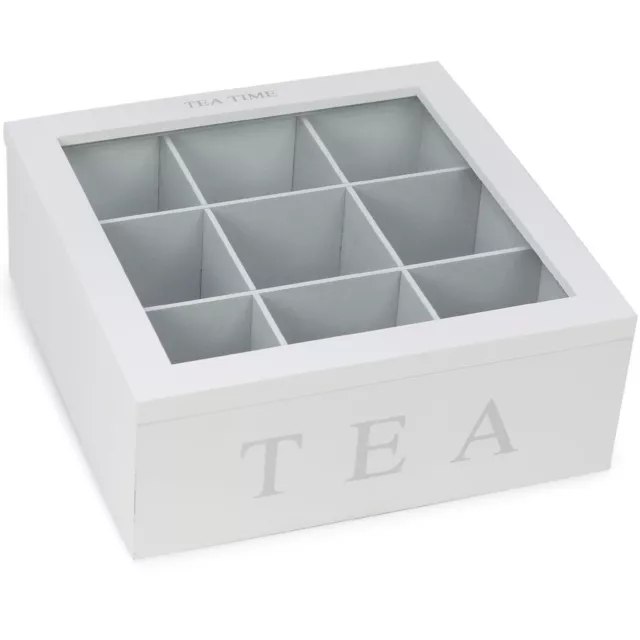 Teebox mit 9 Fächern - Teebeutel Aufbewahrungsbox aus Holz - Teebeutelbox