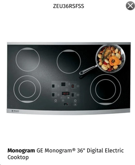 Monogram Ge 36" Digital Electric Cooktop Model Zeu36Rsfss Monogram Ge 36" Digital Electric Cooktop Model Zeu36Rsfss