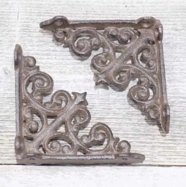 2 Antique Style Shelf Brace Wall Bracket Cast Iron Brackets SMALL FLEUR DE LIS