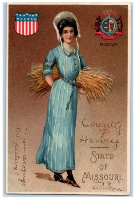 1909 Pretty Woman State Of Missouri Wheat Clinton Missouri MO Antique Postcard