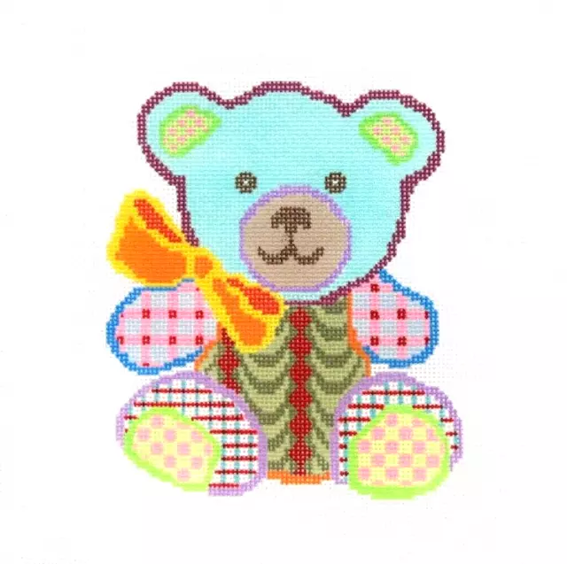 Pajamas & Chocolate Colorful Teddy Bear Animal Handpainted Needlepoint Canvas