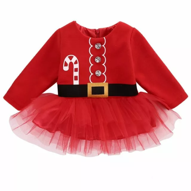 Natale Neonati Bambini Tutu Abiti Babbo Natale Costumi Maniche Lunghe Festa