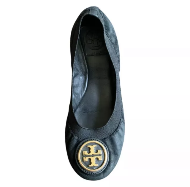 Tory Burch Caroline Ballet Flats Womens Black 5B Leather Slip-On Round Toe Shoes