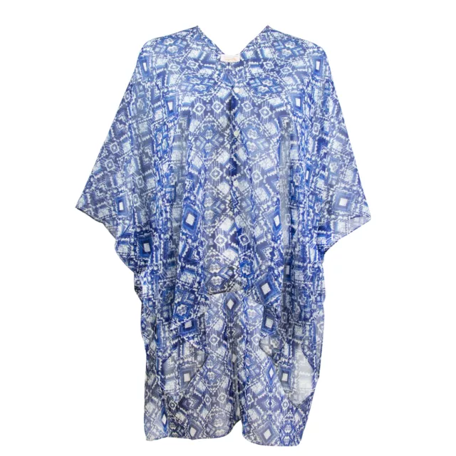 Canyon Sky Women's High-Low Blue and White Print Caftan, One Size