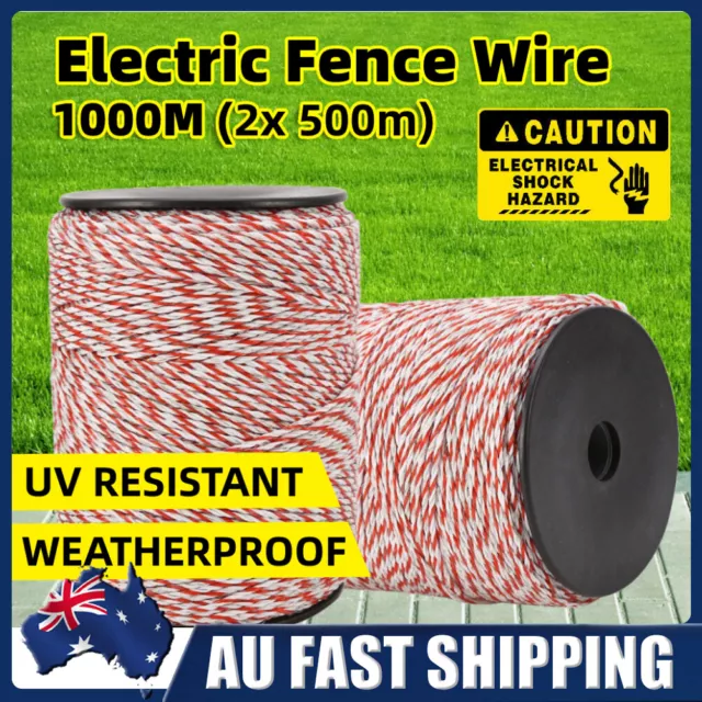 1000M Polywire Electric Fence Wire Roll Energiser Stainless  Fencing Insulator