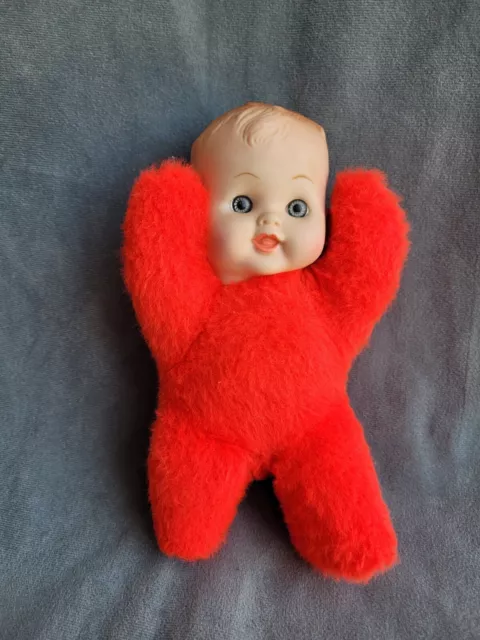 Cute Vintage Rubber Face Fuzzy Red Plush Body Cuddle Toys Douglas Baby Doll