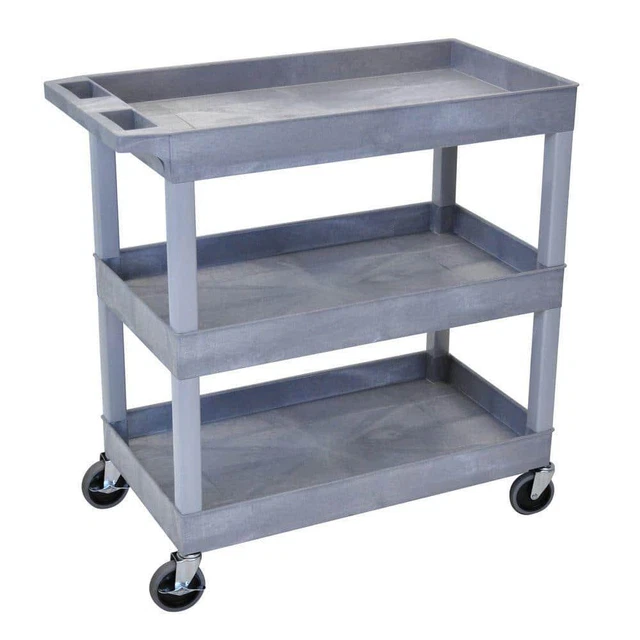 H Wilson Utility Cart 3-Shelves+Scratch Resistant+Push Handle+Swivel Wheels Gray