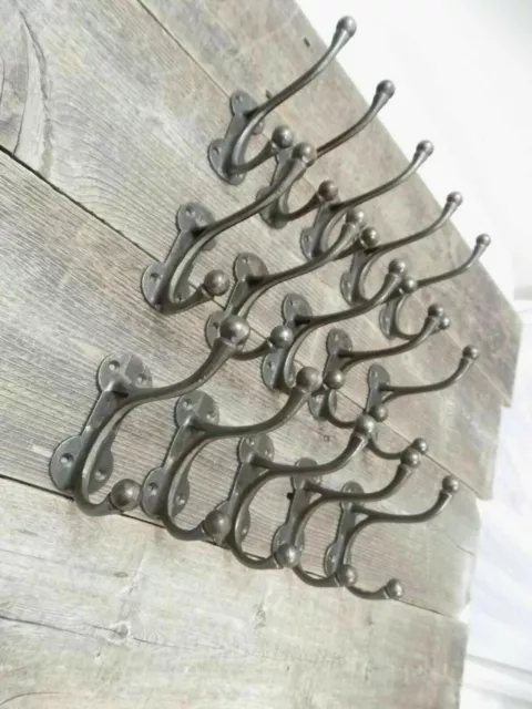 15 Iron Coat Hooks Antique Style Cast Iron 3 3/4" Wall Double Restoration 4