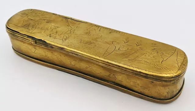 18Th Century Dutch Brass Engraved Adam & Eve Scene Tobacco Box