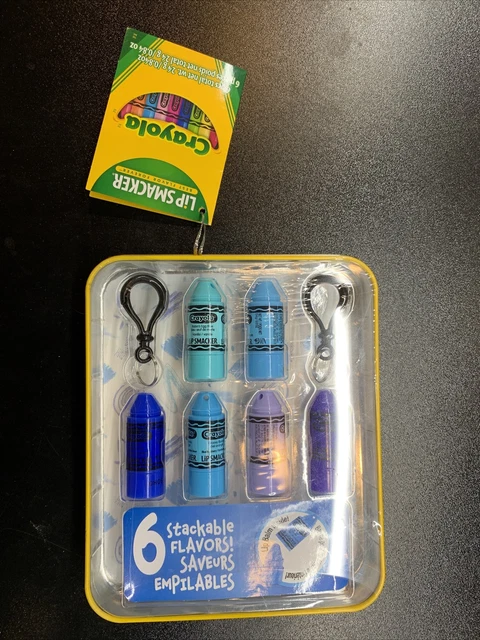 Crayola Lip Smacker Tin  “The Blues” Mini Lip Balms 6 Stackable Flavors NEW