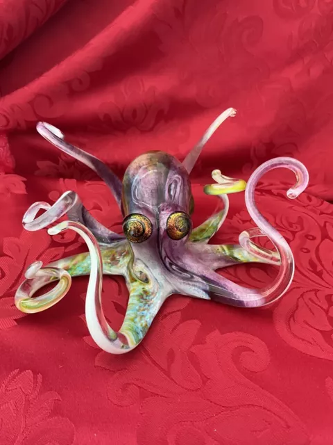 NEW FLAWLESS Glass MICHAEL HOPKO Crystal Purple+ 7.5” OCTOPUS Sculpture Figurine