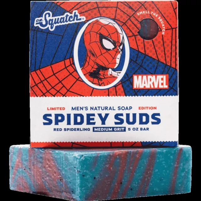 Dr Squatch Limited Edition Spidey Suds All Natural Bar Soap, Medium Grit In Hand