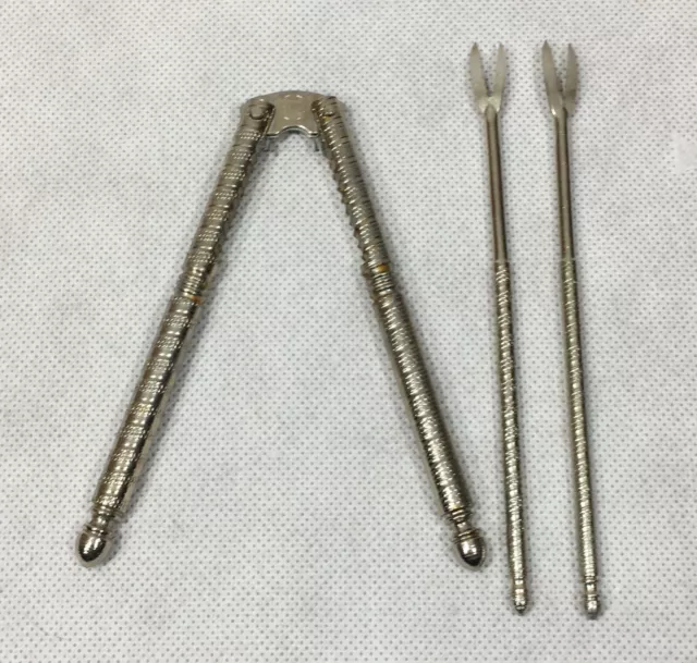 Vintage HMQ Metal Nut Cracker & 2 Pick Tools Nutcracker