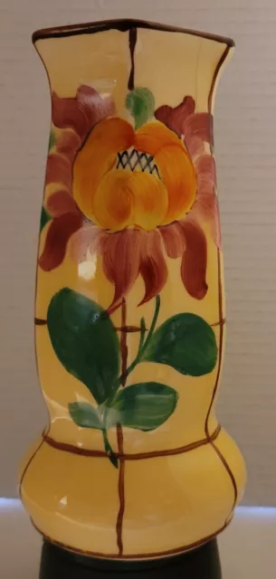 ART DECO ERA VASE CZECH POTTERY HP FOLK ART BOLD FLORAL ANTIQUE 1920s