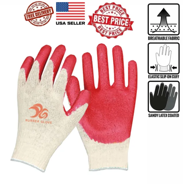 16 Pairs Red Latex Rubber Palm Coated Work Safety Gloves One Size Fits Most