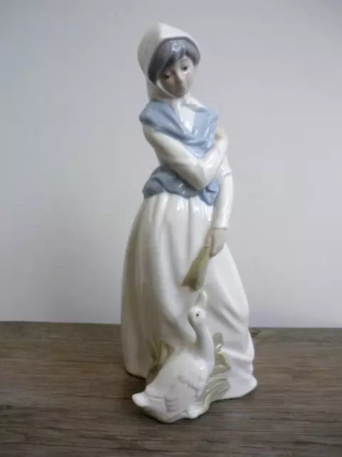 Vintage 1990s DIANA Porcelain Lady & Goose Figurine Ornament Handmade in Spain
