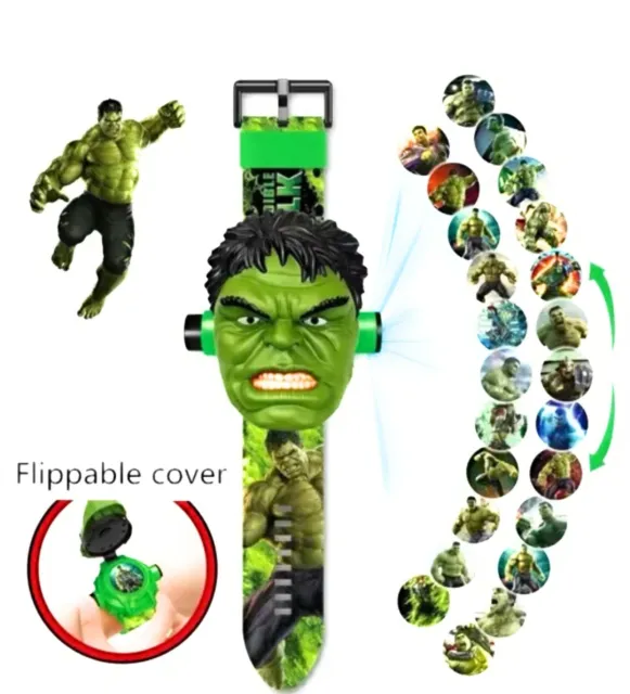 Hulk Kids Digital Flip Cover Boys 24 image Projection Watch Great Gift Brand New