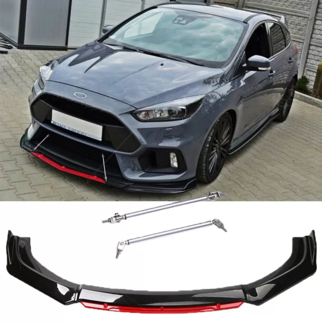 Car Front Bumper Lip Spoiler Splitter Red + Strut Rods Bar For Ford Focus RS ST