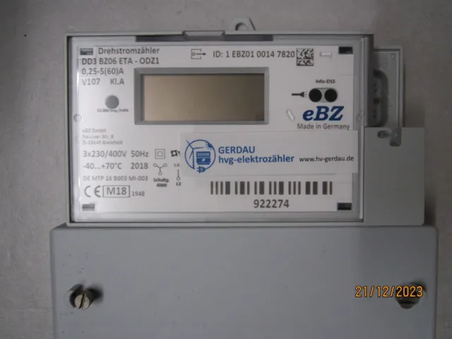 Drehstromzähler eBz DD3 5/60 Amp. reg. mit Leistungsanzeige in Watt