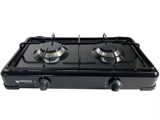 Duo base Campingkocher schwarz zweiflammig 30 mbar o. Deckel, Schlauch u. Regler