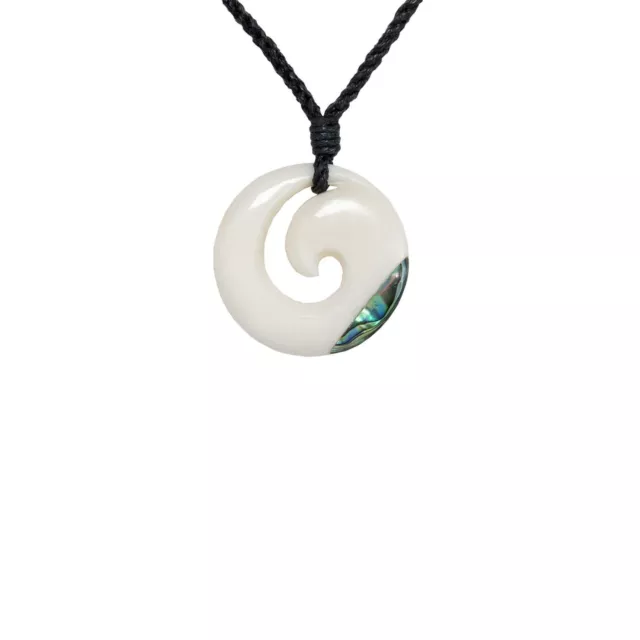 81stgeneration Collier Pendentif Os Sculpté Ormeau Simple Maori Koru