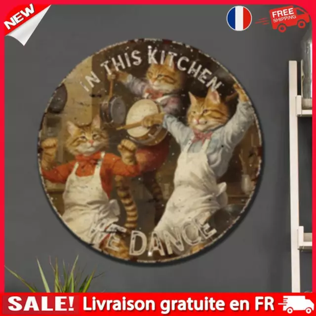 NEW Plaque métallique Vintage chats dansant dans la cuisine, peinture ronde en f