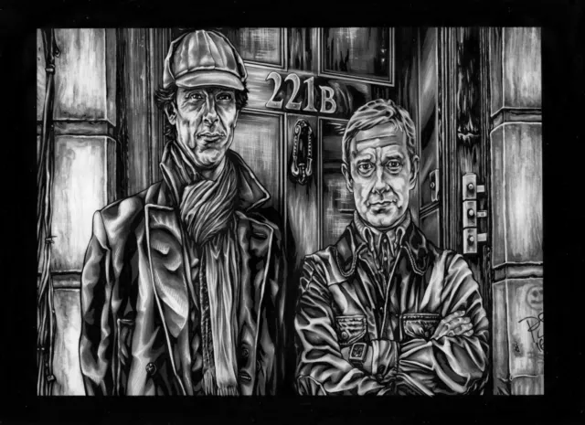 SHERLOCK and WATSON Cumberbatch and Freeman 221B A4 ORIGINAL ART by PAUL SWAIN