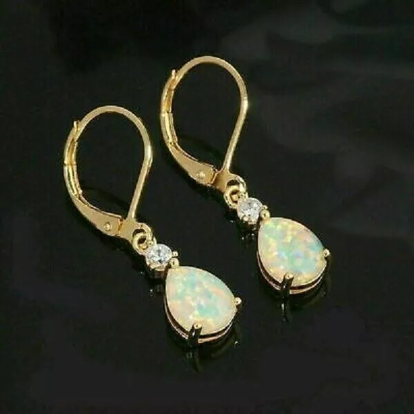 4Ct Pear Cut Fire Opal Women's Clip Drop & Dangle Earrings 14K Yellow Gold Over