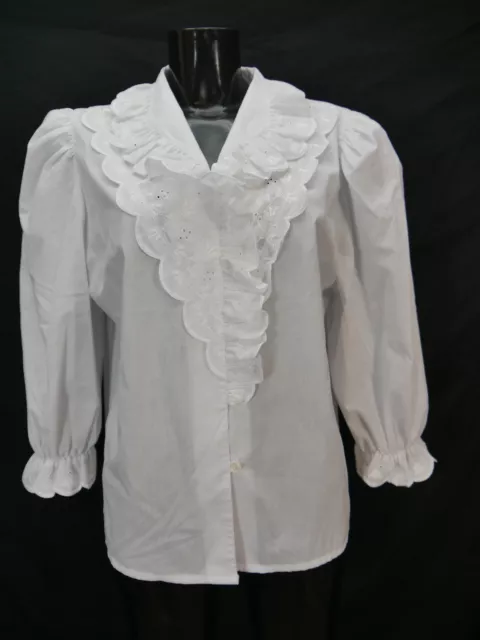 Camicia folcloristica taglia 44 bianca camicetta per Dirndl Yessica con volant ricamati TB8893