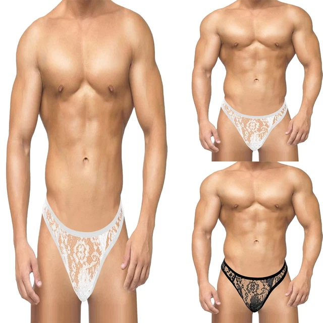 Tanga uomo sexy vita bassa, pizzo, trasparente, trasparente, sexy