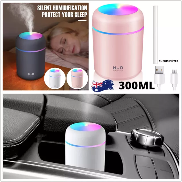 300ML Portable USB LED Mini Humidifier Car Air Purifier Oil Aroma Diffuser Mist