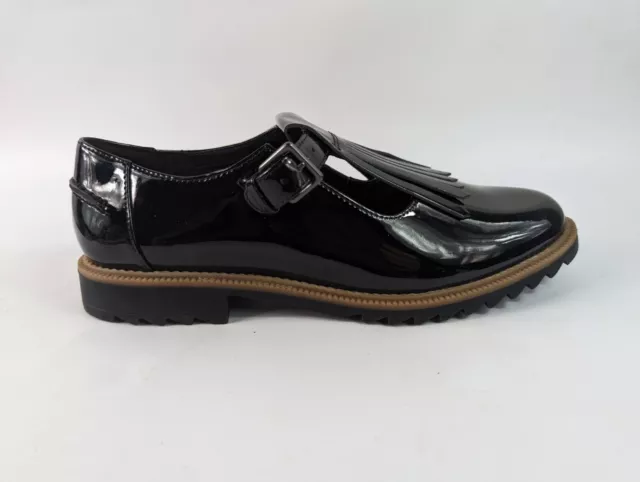 CLARKS GRIFFIN MIA Black Patent Leather Flat Shoes Uk 6 D Hardly