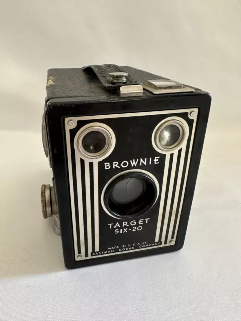 Obturador De Cámara Caja De Aspecto Art Deco Kodak Brownie Target Six-20 De Colección Funciona