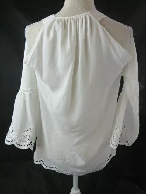 Ramy Brook Drew White Cold Shoulder Scalloped Lace Trim Top Size S 2
