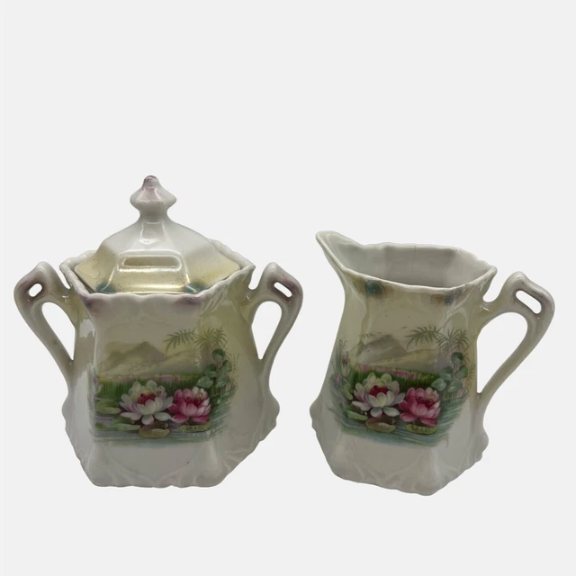 Greiner & Herda Sugar Bowl Creamer Porcelain Floral Pattern Crown Mark Germany
