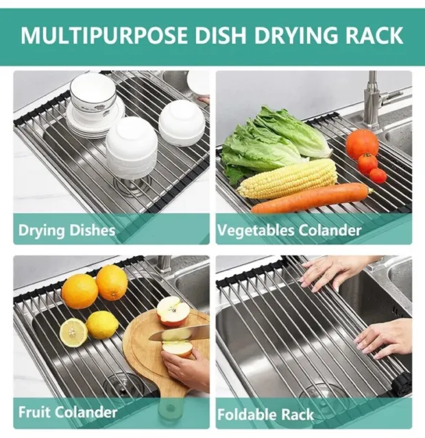 Dish Drying Rack Over Sink, Stainless Steel - [85 - 100 x 32 x 52 cm] –