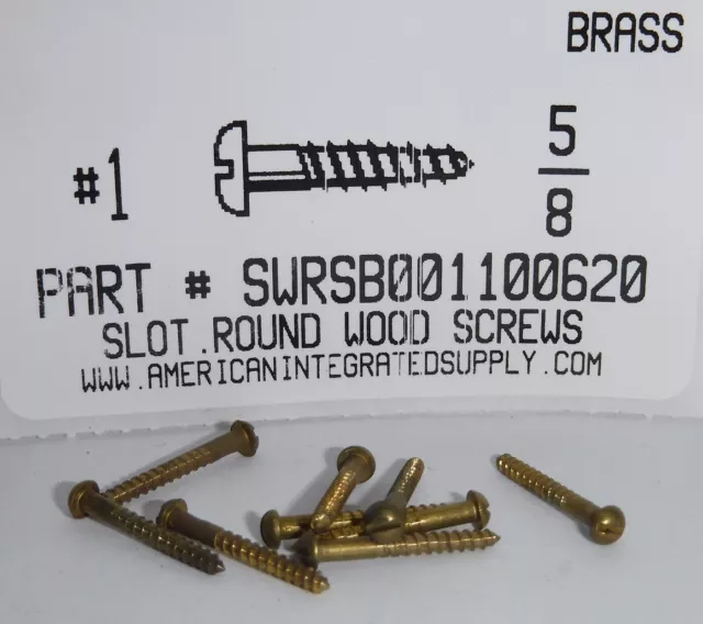 #1x5/8 Round Head Slotted Wood Screws Solid Brass (30)