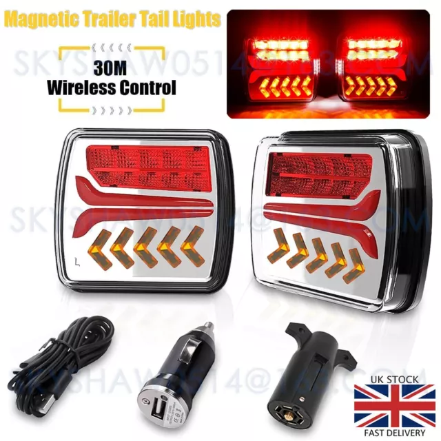 Wireless Led Rear Tail Lights Battery Operate USB Magnetic Tow Towing Trailer UK