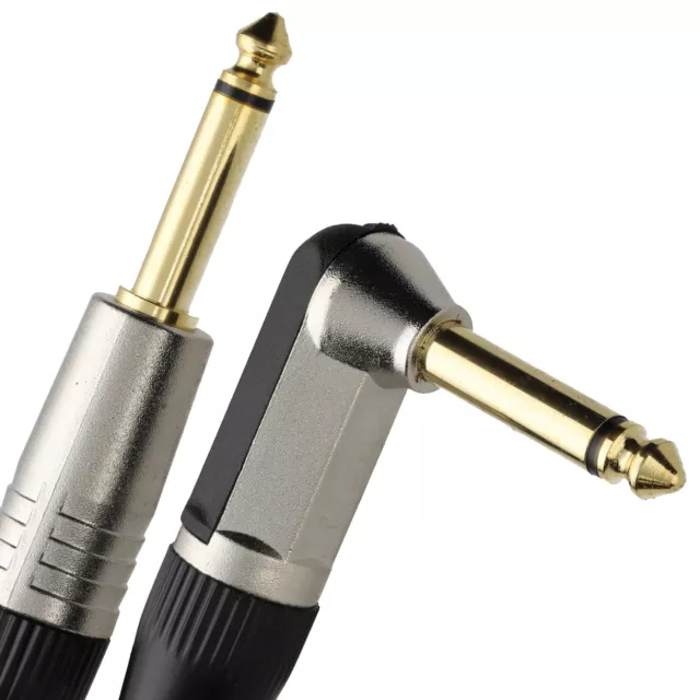 GOLD Right Angle MONO Jack 6.35mm Guitar/Amp LOW NOISE Cable Lead  1m