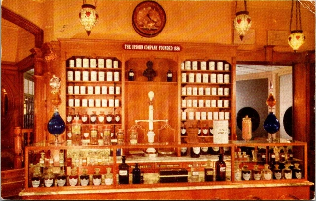 Postcard Disneyland Upjohn Pharmacy Prescription Counter Chrome Vintage~A6