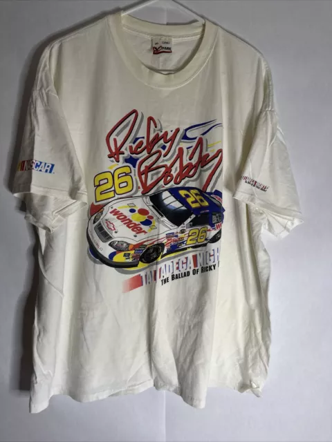 Ricky Bobby Will Ferrell Talladega Nights Nascar T Shirt Chase 2XL Vintage White